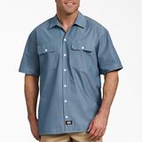 Dickies Men's Relaxed Fit Short Sleeve Chambray Shirt - Blue Size L (WS509)