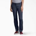 Dickies Women's Perfect Shape Straight Fit Pants - Rinsed Navy Size 2 (FP401)