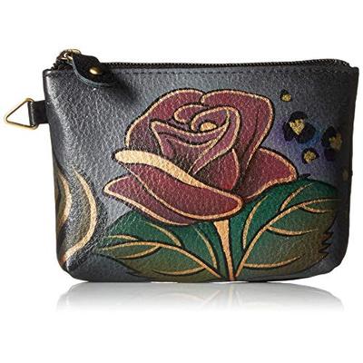 Anna by Anuschka Hand Painted Leather Women's Coin Pouch, Rose Safari Grey