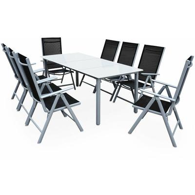 Gartenmöbel Set 8 Stühle mit Tisch 190x90cm Aluminium Sicherheitsglas Wetterfest Klappbar Modern Image