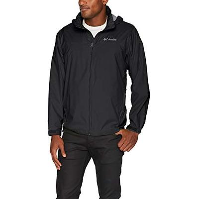 Columbia Men's Glennaker Lake Front-Zip Rain Jacket with Hideaway Hood, Black, Medium