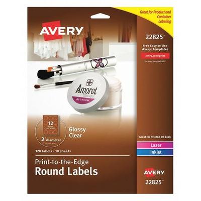 AVERY 22825 2" Dia. Glossy Clear Print to the Edge Round Labels, Pk120