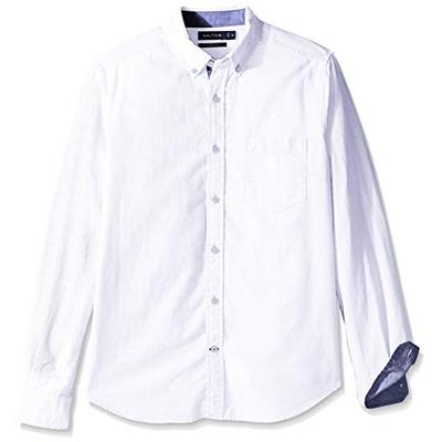 Nautica Men's Big Long Sleeve Button Down Solid Oxford Shirt, White, 1XLT Tall