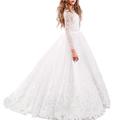 IWEMEK Flower Girls Lace Applique Long Sleeve Dress Princess First Communion Pagenant Bridesmaid A-Line Wedding Prom Cocktail Evening Christening Birthday Christmas Party Ball Gown White 8-9