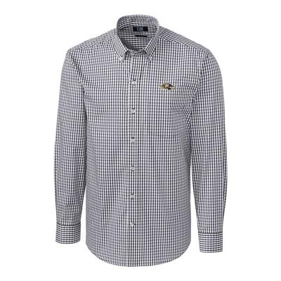 "Cutter & Buck Baltimore Ravens Charcoal Big Tall Stretch Gingham Long Sleeve Woven Button Down Shir