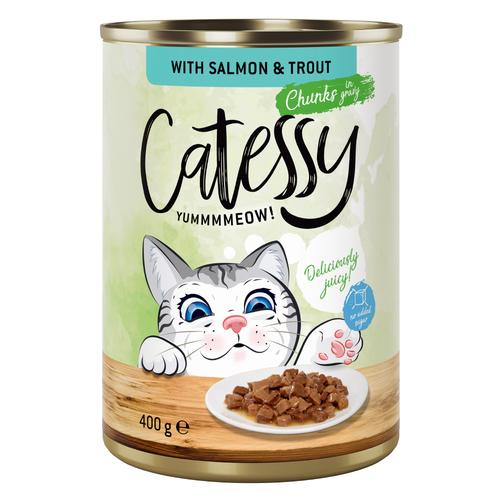 Sparpaket Catessy Häppchen in Sauce oder Gelee 48 x 400 g – mit Lachs und Forelle in Sauce