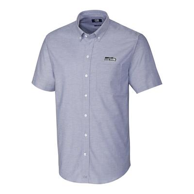 Seattle Seahawks Cutter & Buck Stretch Oxford Short Sleeve Woven Button Down Shirt - Light Blue