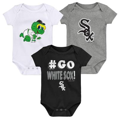 "Chicago White Sox Infant Black/White/Gray Born To Win 3-Pack Bodysuit Set"