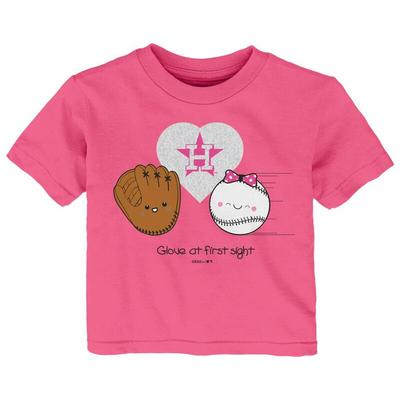 "Girls Infant Pink Houston Astros I Glove You T-Shirt"