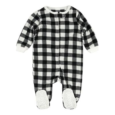 Leveret Footies Black - Black & White Plaid Fleece Footie - Infant, Toddler & Kids