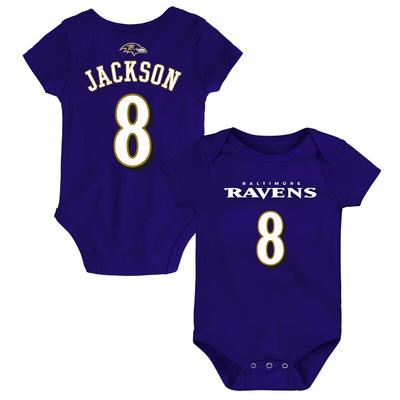 Lamar Jackson Baltimore Ravens Infant Mainliner Name & Number Bodysuit - Purple