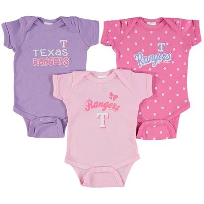 "Girls Infant Soft as a Grape Pink/Purple Texas Rangers 3-Pack Rookie Bodysuit Set"
