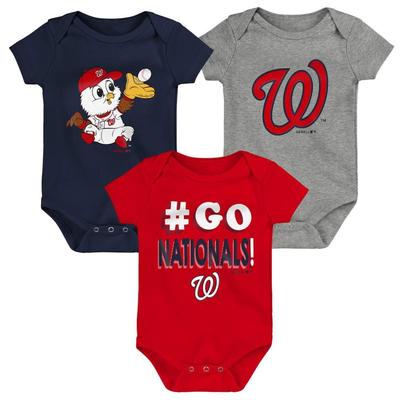 Infant Red/Navy/Gray Washington Nationals Born To Win 3-Pack Bodysuit Set, Infant Boy's, Size: 18 Mo