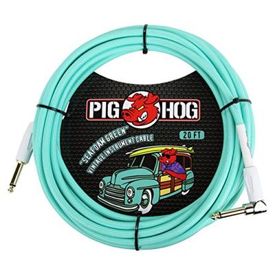 Pig Hog PCH20SGR Right-Angle 1/4" to 1/4" Seafoam Green Guitar Instrument Cable, 20 Feet