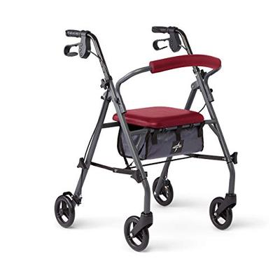 Medline Rollator Walker with Seat and Wheels, Folding Walker for Seniors with Microban Antimicrobial