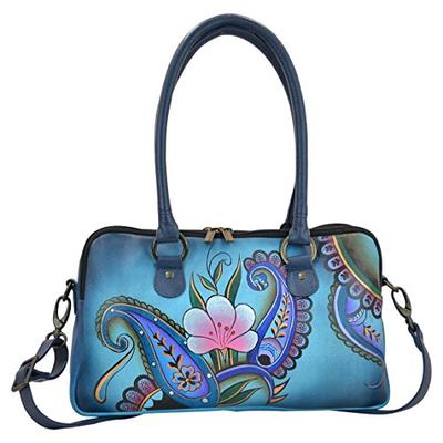 Anna by Anuschka Satchel Handbag-Leather, Denim Paisley Floral
