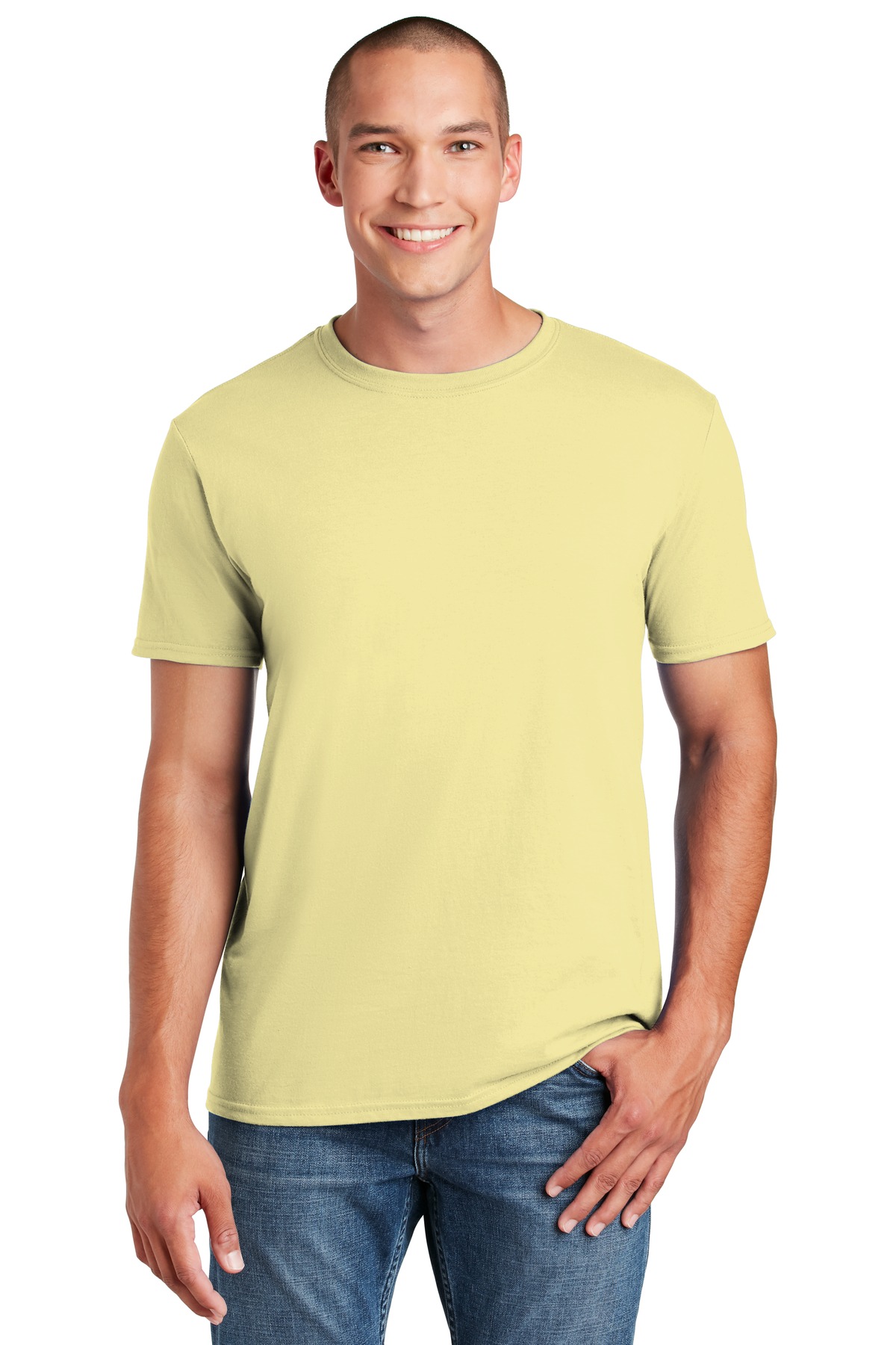 Gildan G640 Adult Softstyle T-Shirt in Cornsilk size 3XL | Cotton 64000, G64000