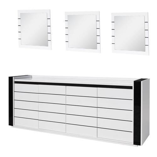Ensemble buffet LINA avec LED et 3 miroirs carrés coloris blanc et noir