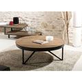 Alida - Table basse ronde 90x90cm plateau teck recyclé pied métal noir - Brun