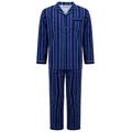 Walker Reid Mens 200GSM Blue 100% Flannel Cotton (Winceyette) Long Sleeve Button Up Collared Traditional Striped Check Pyjama Set Size XXXXL
