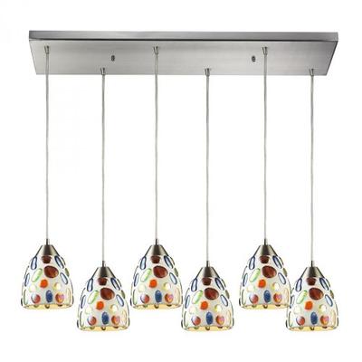 Elk 542-6RC Gemstones 6-Light Pendant with Sculpted Multicolored Glass Shade, 30 by 9-Inch, Satin Ni