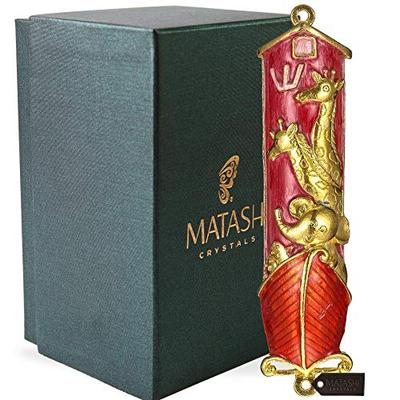 Matashi Hand Painted Mezuzah Gold Plated and Crystals (Red Enamel)