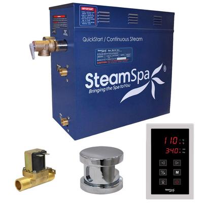 SteamSpa Oasis 7.5kW QuickStart Steam Bath Generator Package with Built-In Auto Drain in Polished Ch