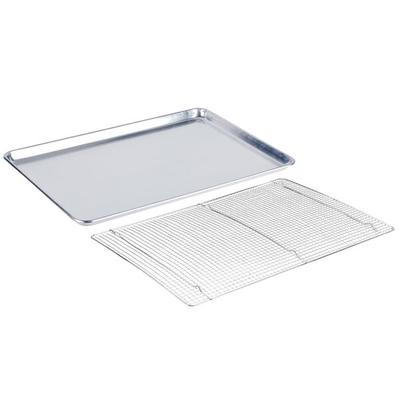 Choice Full Size 19 Gauge 18" x 26" Wire in Rim Aluminum Sheet Pan with Footed Cooling Rack