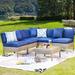 Latitude Run® Alitta 4 Piece Rattan Sectional Seating Group w/ Cushions Synthetic Wicker/All - Weather Wicker/Wicker/Rattan in Blue | Outdoor Furniture | Wayfair