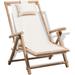 Bay Isle Home™ Patio Deck Chair Patio Sling Chair w/ Headrest for Deck Beach Bamboo Wood in Brown/Indigo/White | 35.8 H x 33.9 W x 24.4 D in | Wayfair