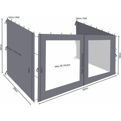3 Seitenteile Rank Anbau 3x4m Anthrazit mit pe Fenster