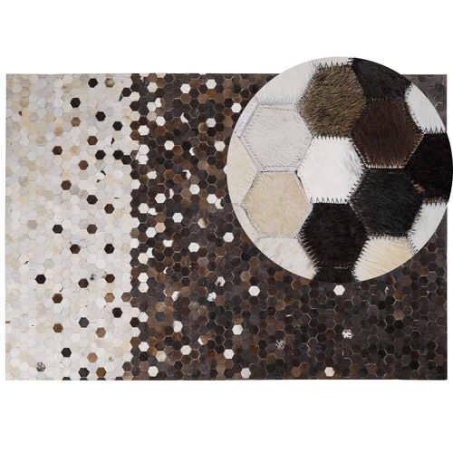 Teppich Beige Braun Leder 160 x 230 cm Mosaik Ombre