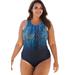 Plus Size Women's High-Neck One Piece by Swim 365 in Navy Multi (Size 24) Swimsuit