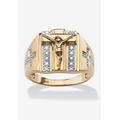 Men's Big & Tall 18K Gold over Sterling Silver Genuine Diamond Crucifix Ring by PalmBeach Jewelry in Gold (Size 10)