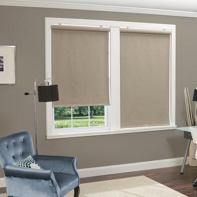 Wide Width Cordless Linen Look Thermal Fabric Roller Shade by Whole Space Industries in Brown (Size 43" W 66" L)