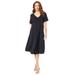 Plus Size Women's Ultrasmooth® Fabric V-Neck Swing Dress by Roaman's in Black (Size 26/28) Stretch Jersey Short Sleeve V-Neck
