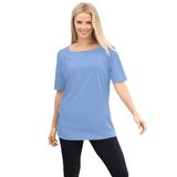 Plus Size Women's Perfect Elbow-Sleeve Square-Neck Tee by Woman Within in French Blue (Size 1X) Shirt