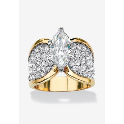 Yellow Gold Plated Cubic Zirconia and Round Crystals Cocktail Ring by PalmBeach Jewelry in Gold (Size 10)
