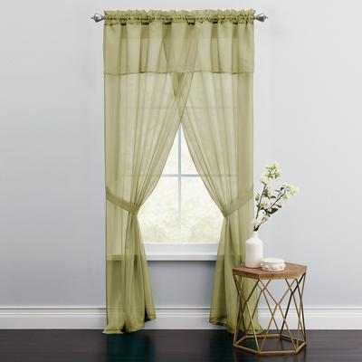 Wide Width BH Studio Sheer Voile 5-Pc. One-Rod Curtain Set by BH Studio in Sage (Size 60