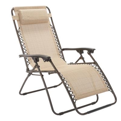 Zero Gravity Chair by BrylaneHome in Taupe Folding Outdoor Lounger Recliner + Pillow Ergonomic Comfort