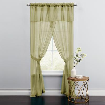 Wide Width BH Studio Sheer Voile 5-Pc. One-Rod Curtain Set by BH Studio in Sage (Size 96