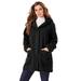 Plus Size Women's Hooded Textured Fleece Coat by Roaman's in Black (Size 3X)