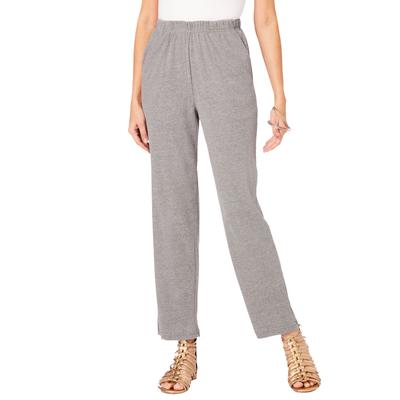 Plus Size Women's Straight Leg Soft Knit Pant by Roaman's in Medium Heather Grey (Size 1X) Pull On Elastic Waist