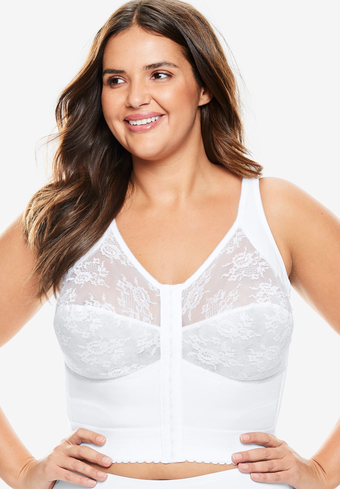 Plus Size Women's Front-Close Longline Wireless Posture Bra by Comfort Choice in White (Size 48 C)