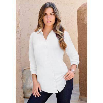Plus Size Women's Plus Size Kate Long Sleeve Easy Cotton-Blend Button-Front Shirt by Roaman's in White (Size 36 W) Button Down Shirt Blouse