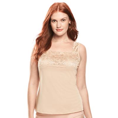 Plus Size Women's Silky Lace-Trimmed Camisole by Comfort Choice in Nude (Size L) Full Slip