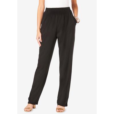 Plus Size Women's Plus Size Straight Leg Soft Knit Pull-On Pant by Roaman's in Black (Size M) Pull On Elastic Waist