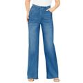 Plus Size Women's Invisible Stretch® Contour Wide-Leg Jean by Denim 24/7 in Medium Wash (Size 12 W) Soft Comfortable