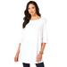 Plus Size Women's Boatneck Ultimate Tunic with Side Slits by Roaman's in White (Size 34/36) Long Shirt