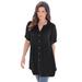 Plus Size Women's Short-Sleeve Angelina Tunic by Roaman's in Black (Size 22 W) Long Button Front Shirt